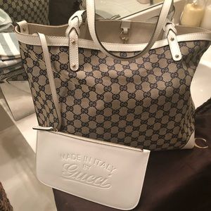 Authentic blue and white canvas Gucci tote